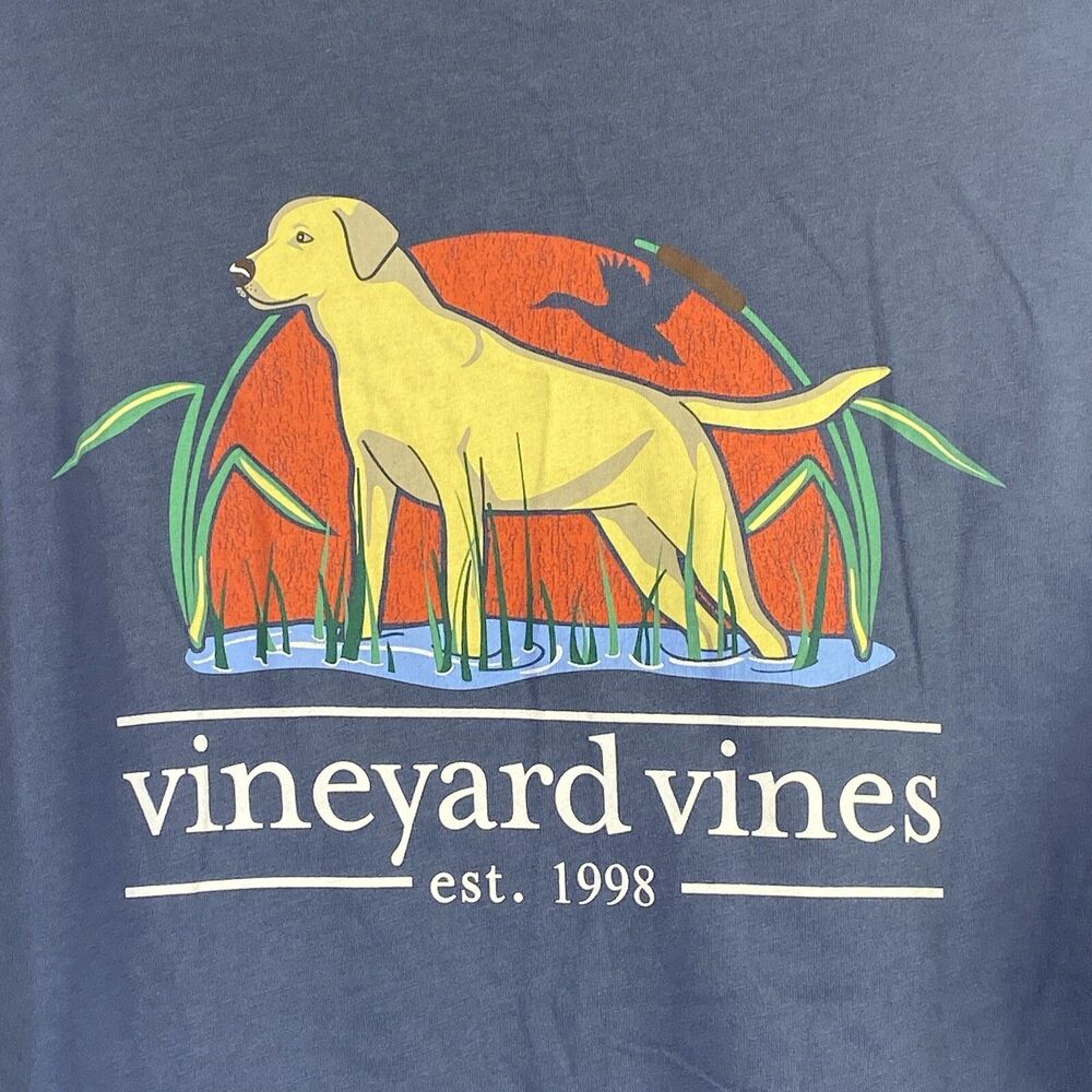Vineyard Vines Mens Size Small T Shirt Long Sleeve Hunting Dog Blue Graphic Tee